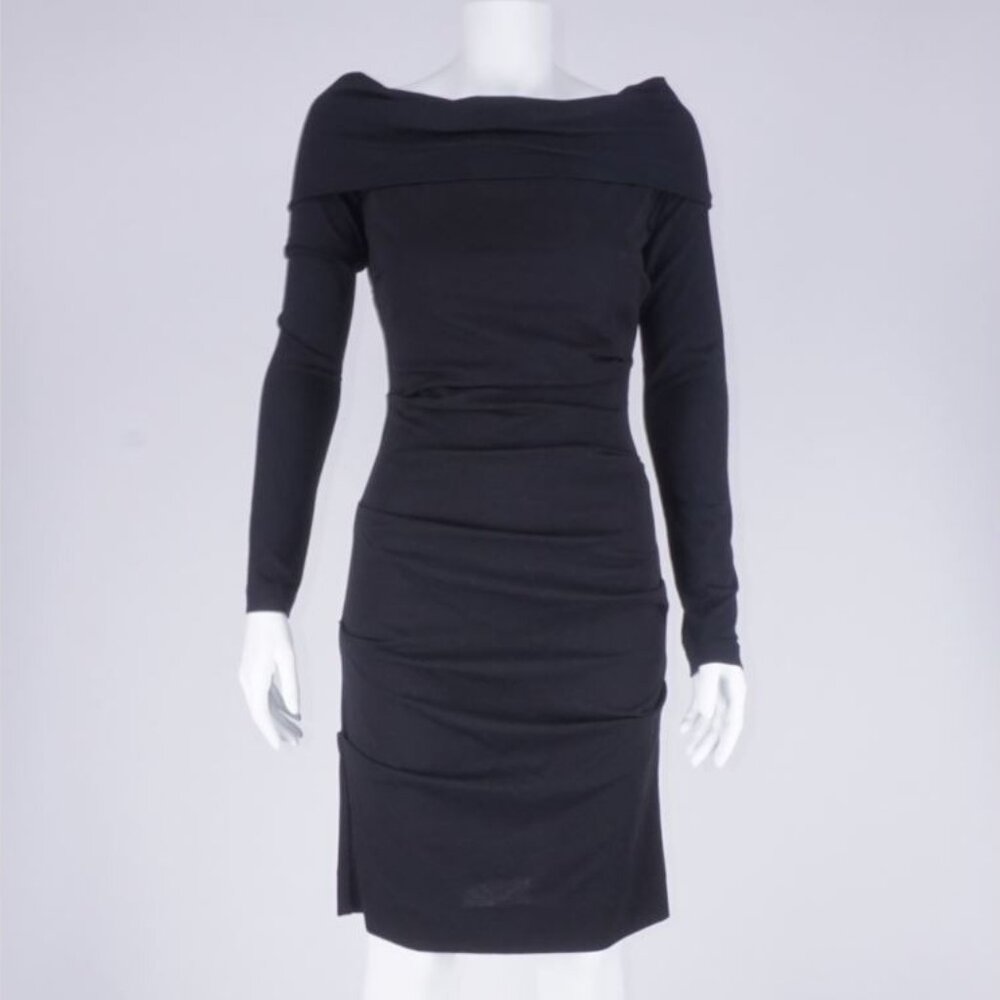 NWT Nicole Miller Artelier Ruched Dress w/ Back Zipper- Black